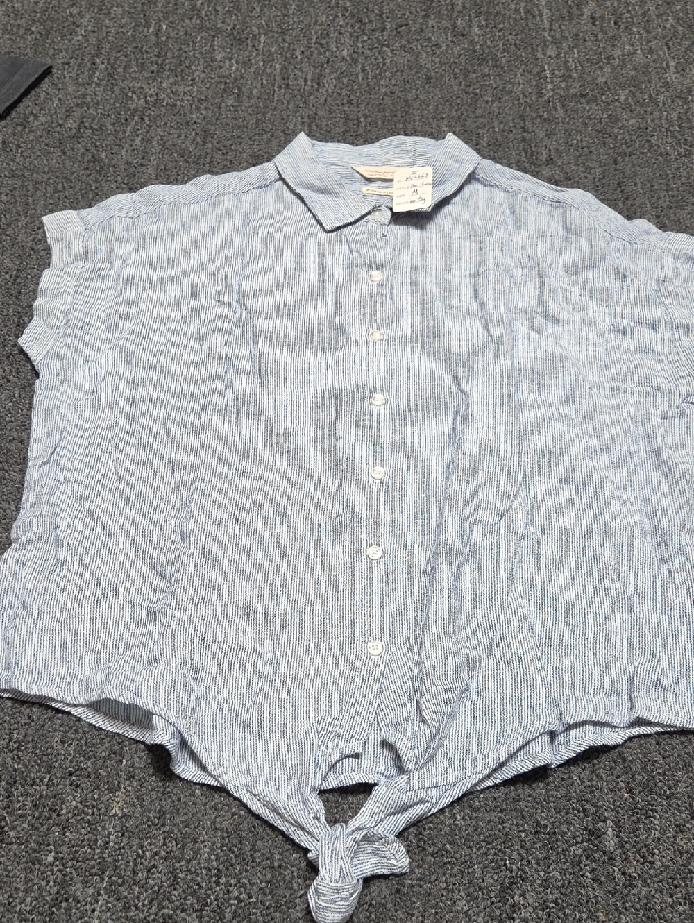 (#1) Light Blue and White Stripe Button-Front Tie Hem Shirt